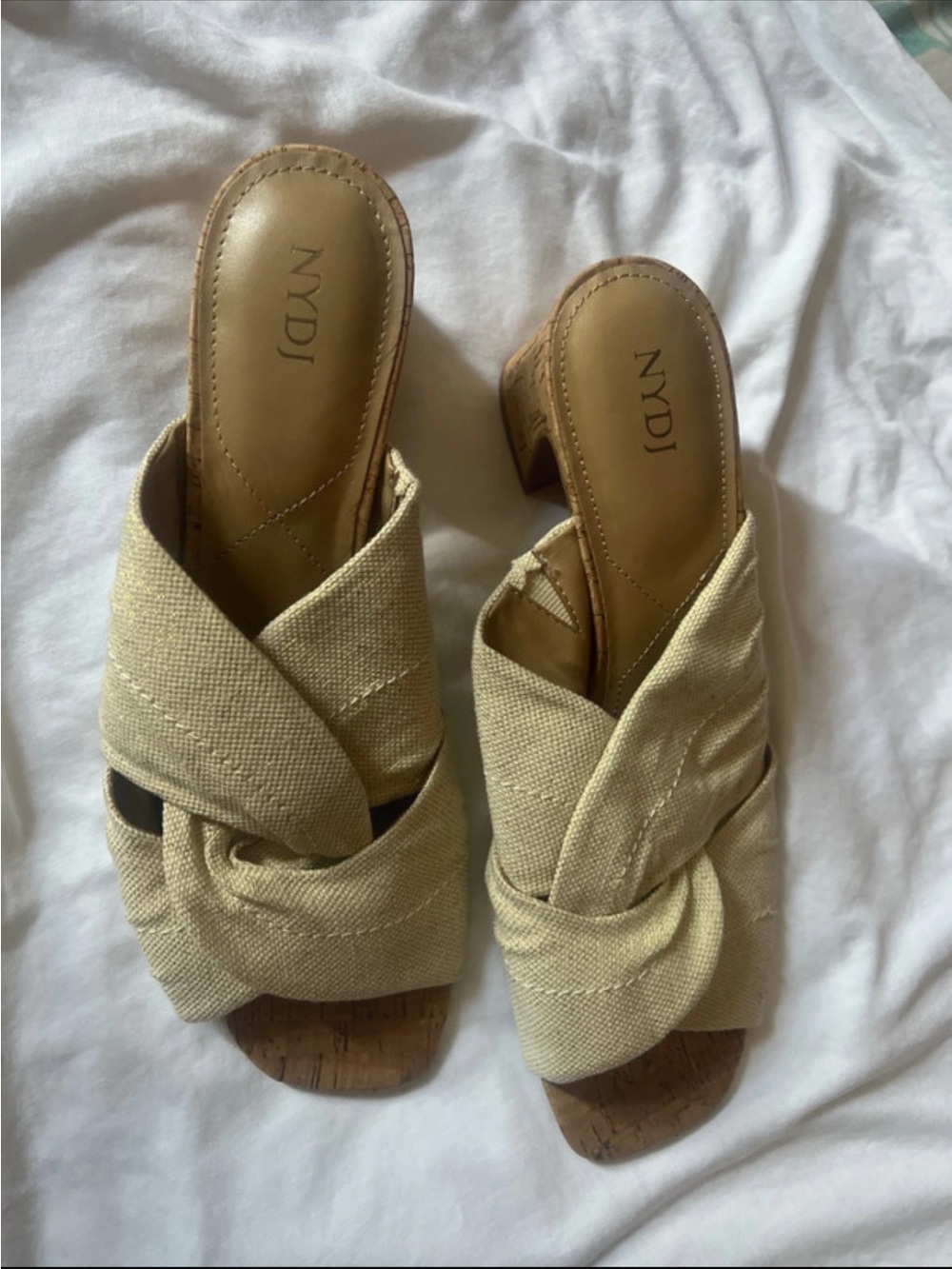 NYDJ Natural Knot-Front Block Heel Mules